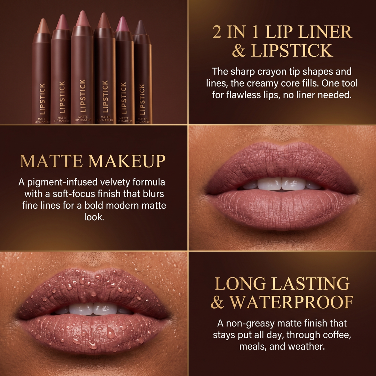2-in-1 Matte Brown Nude Liner & Lipstick
