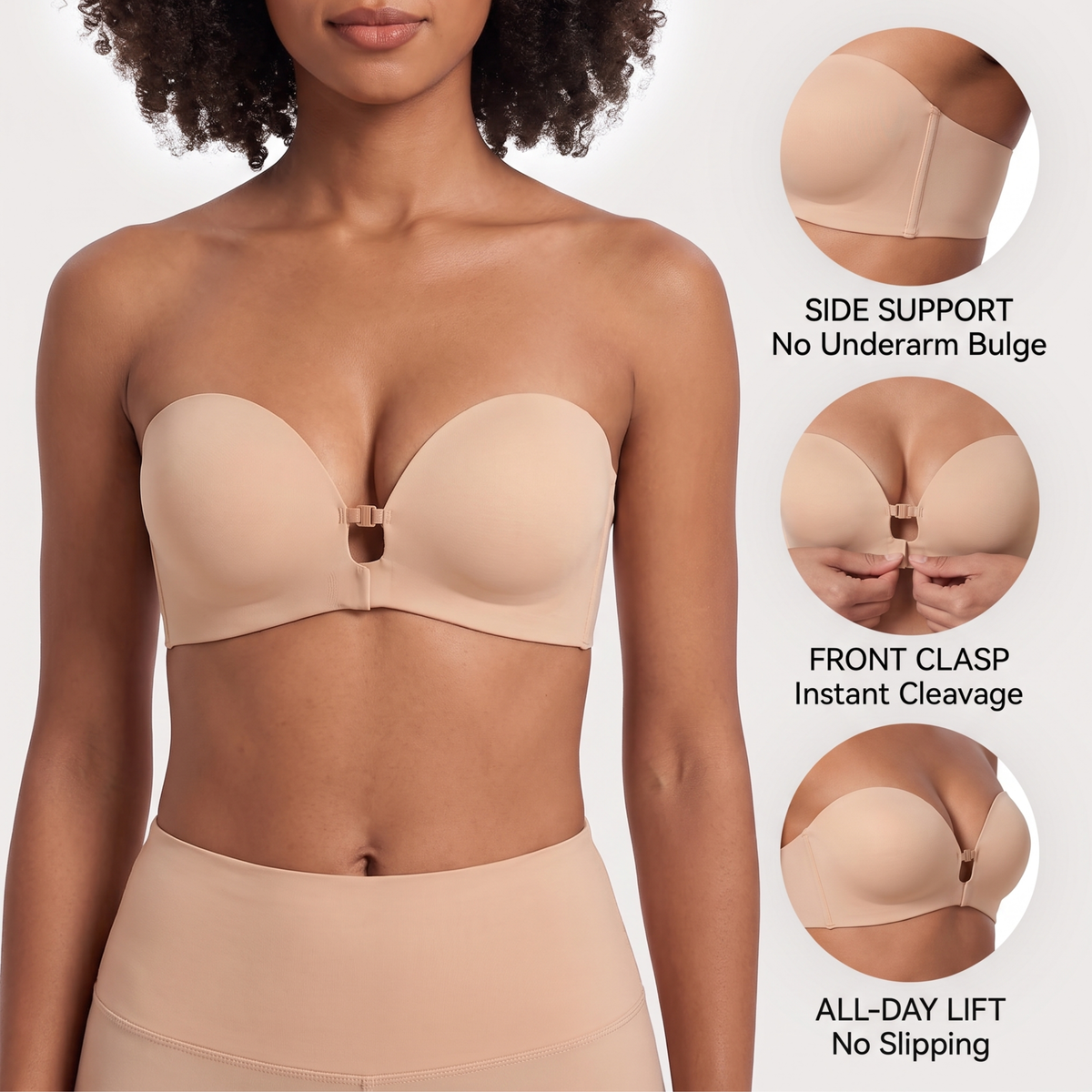 Front-Closure Strapless Push-Up Bra